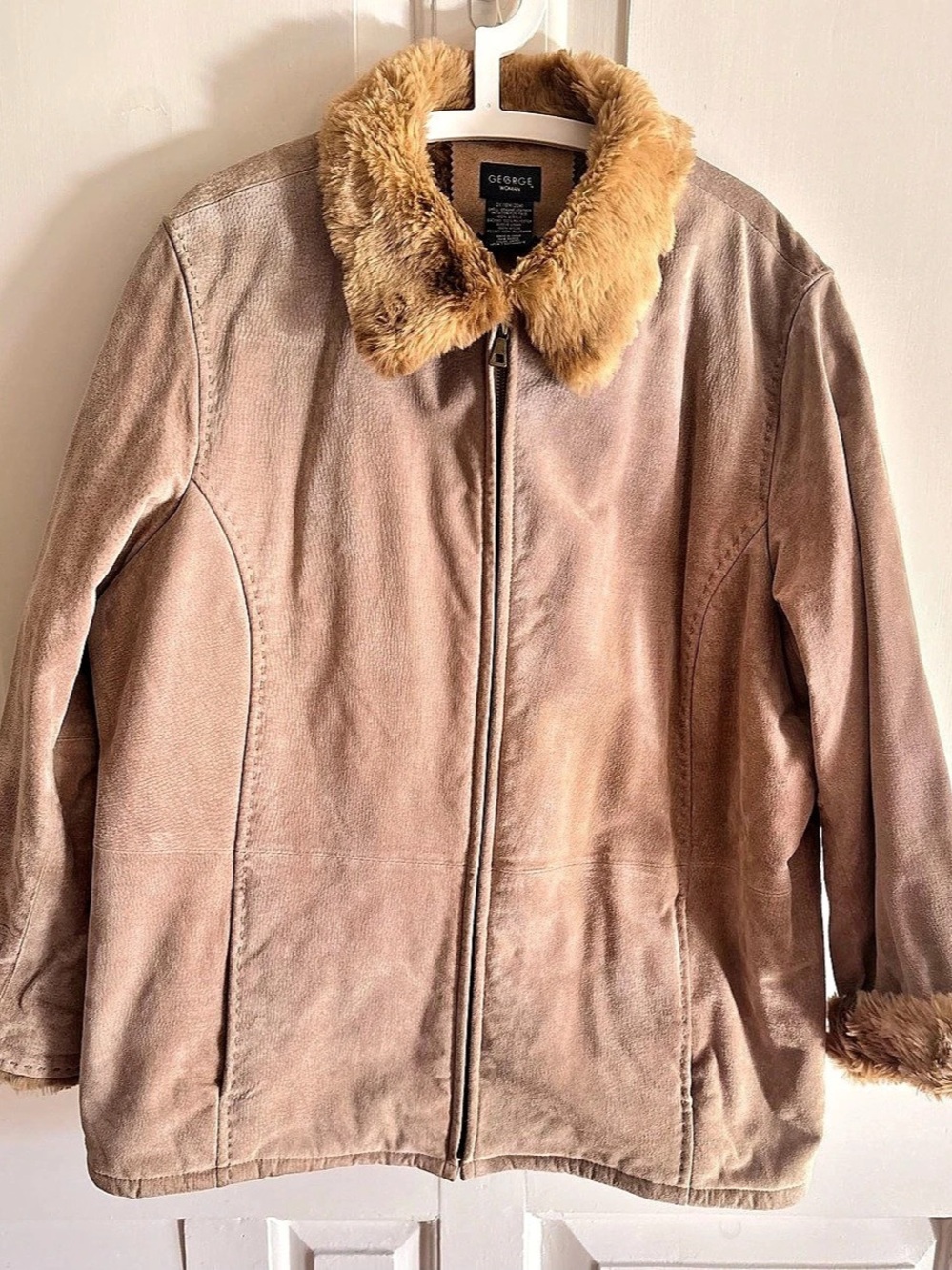 George Women’s 2X Camel Genuine Suede Leather Coat Zip Front Women’s 18W 20W